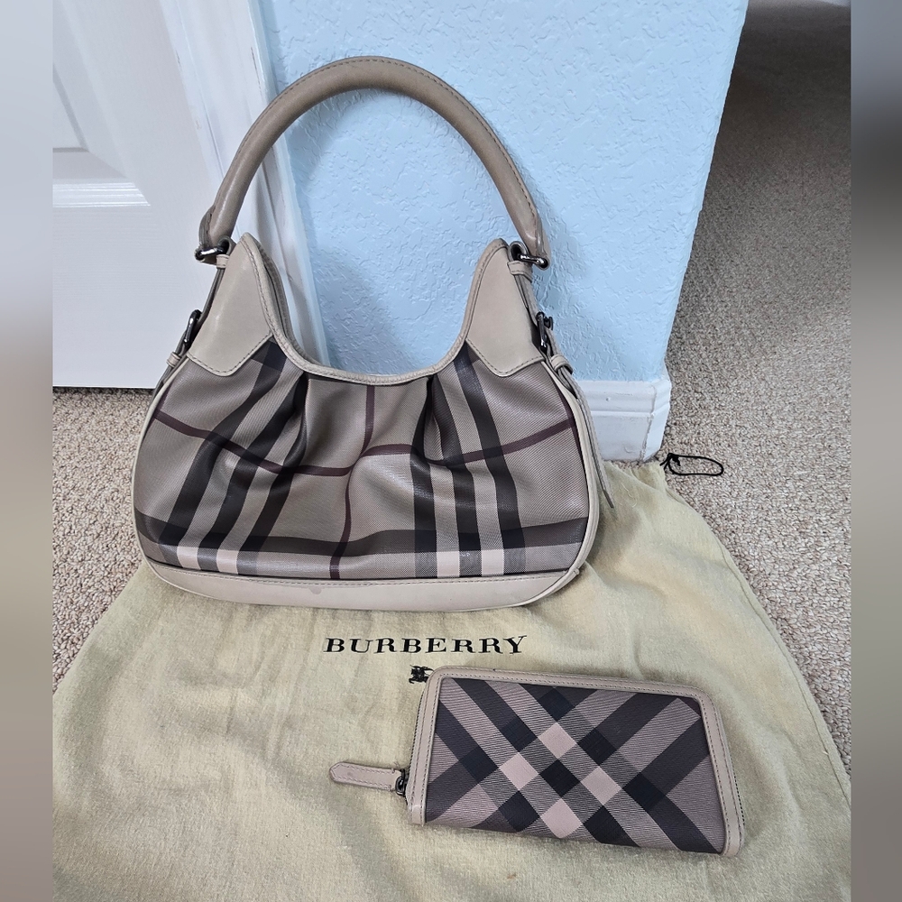 Burberry Checkered Beige and Black Hobo Bag